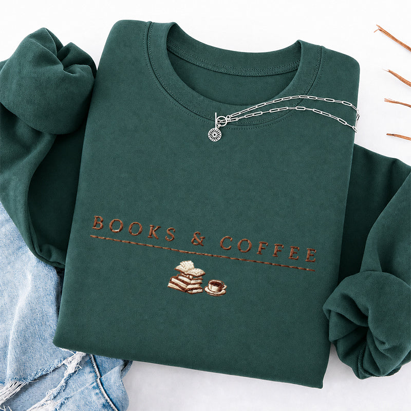 Embroidered Books and Coffee Classic Crewneck Sweatshirt