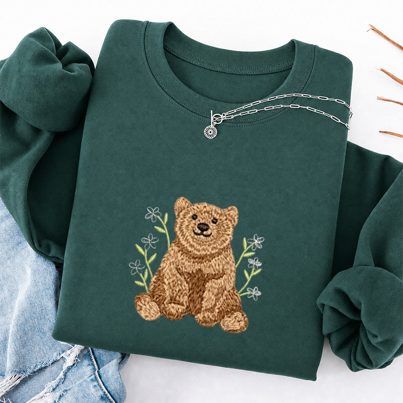 Embroidered Floral Bear Classic Crewneck Sweatshirt