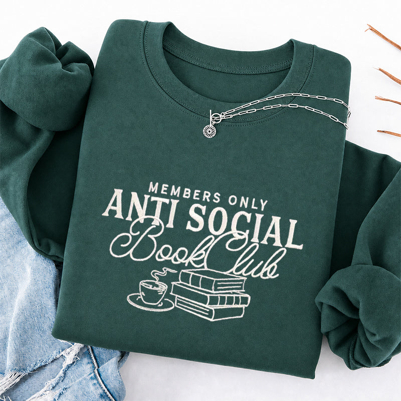 Embroidered Anti Social Book Club Classic Crewneck Sweatshirt