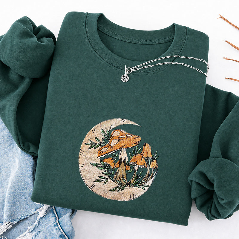 Embroidered Mushroom Moon Classic Crewneck Sweatshirt