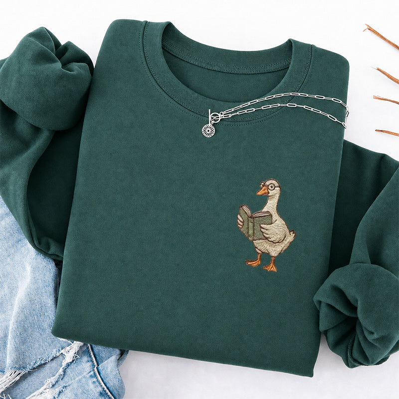 Embroidered Reading Goose Classic Crewneck Sweatshirt