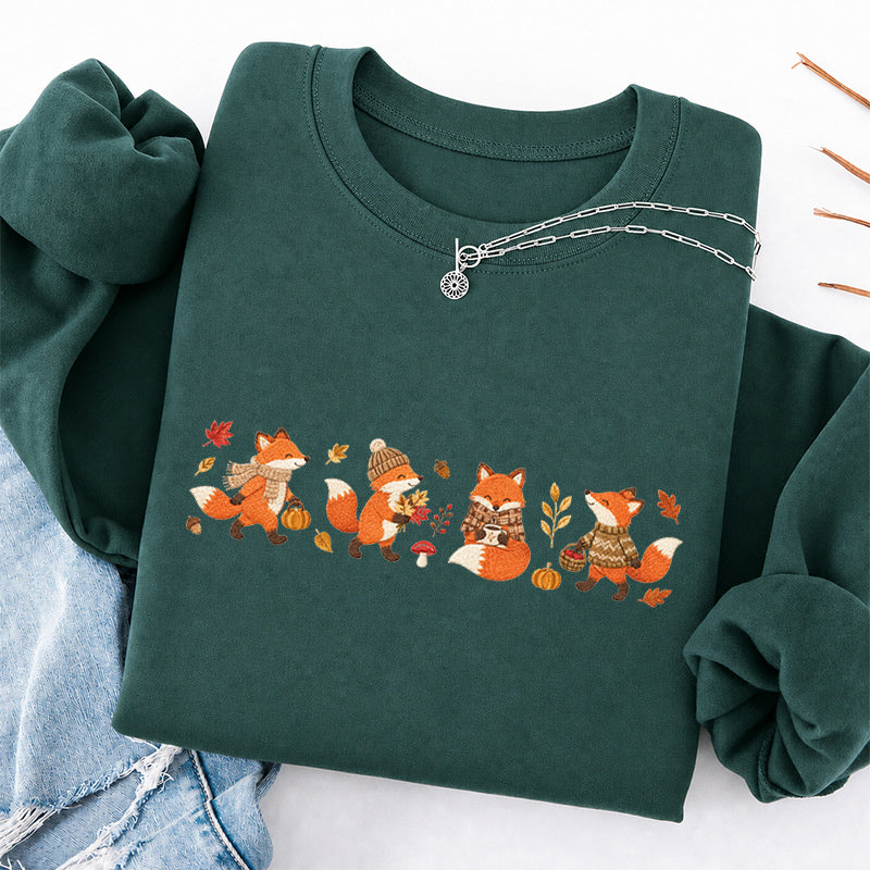 Embroidered Autumn Fox Classic Crewneck Sweatshirt