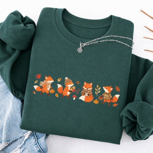 Embroidered Autumn Fox Classic Crewneck Sweatshirt