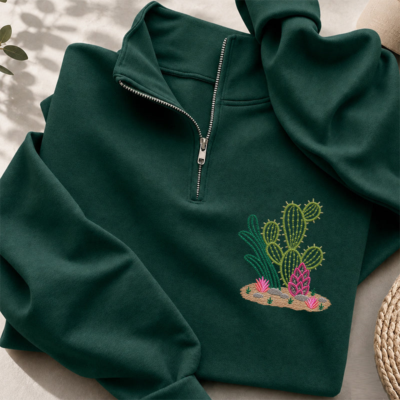 Embroidered Cactus Classic Quarter Zip Sweatshirt