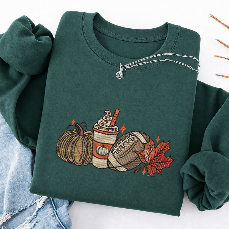 Embroidered Autumn Pumpkin Rugby Classic Crewneck Sweatshirt