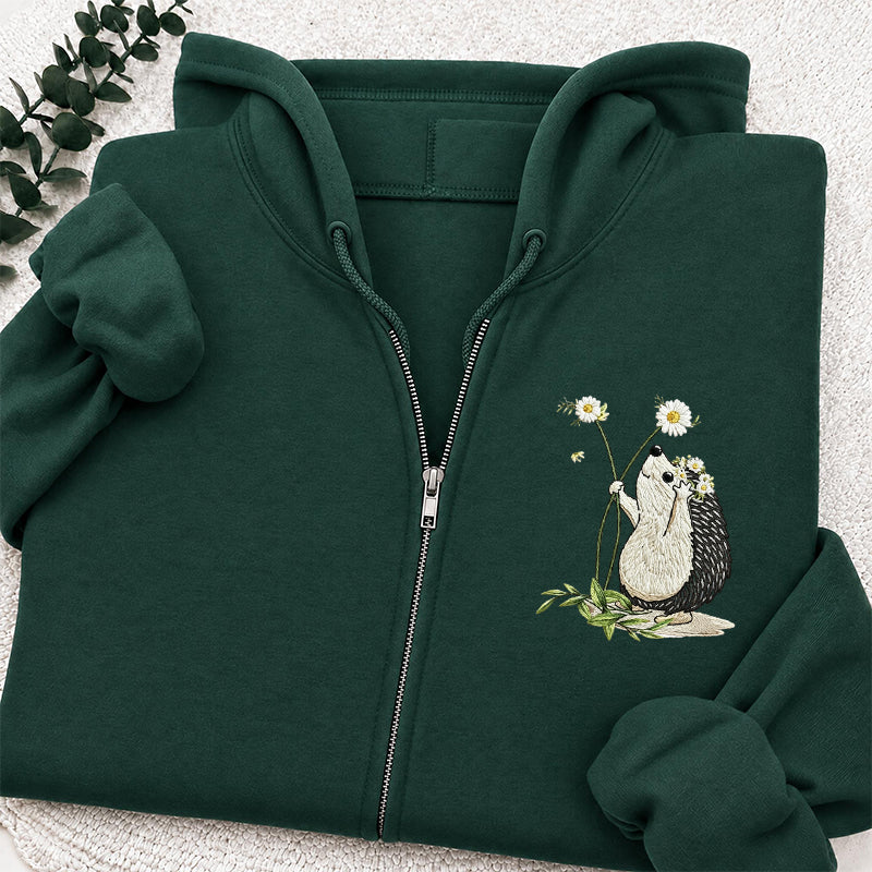 Embroidered hedgehog Daisy Classic Adult Unisex Full Zip Hoodie