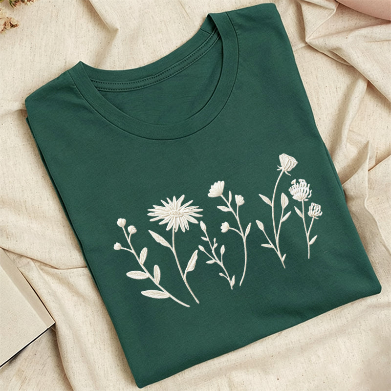 Embroidered Floral Cottagecore Classic Adult Unisex Crew Neck T-Shirt