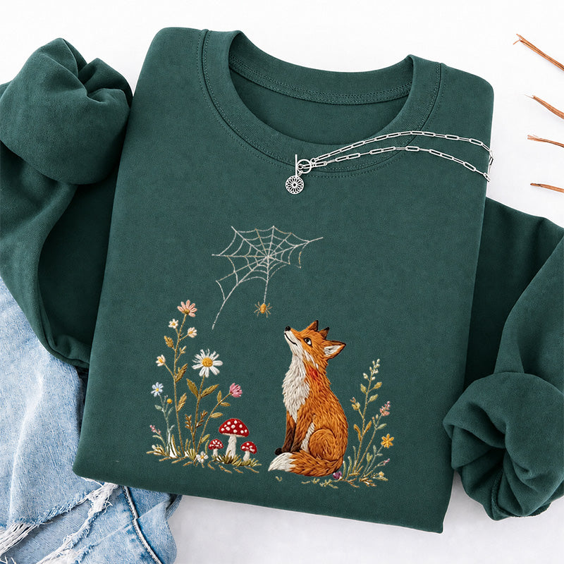 Embroidered Fox Cottagecore Classic Crewneck Sweatshirt