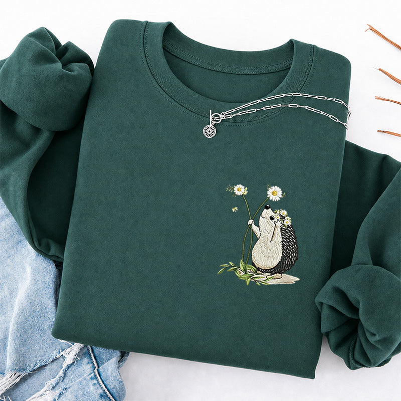 Embroidered Hedgehog Daisy Classic Crewneck Sweatshirt