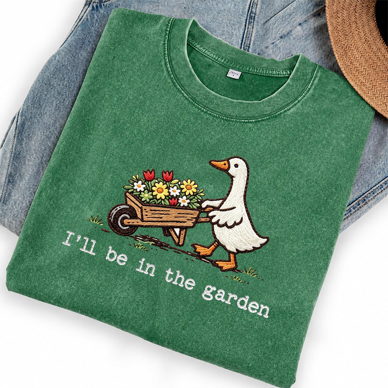Embroidered Silly Goose Garden Washed Crew Neck T-Shirt