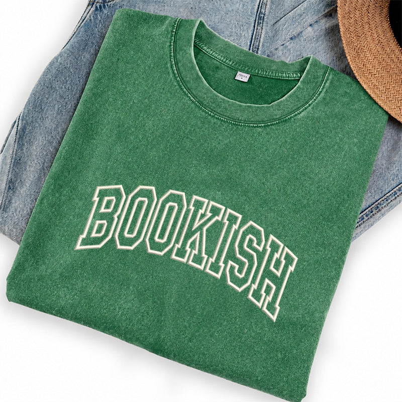 Embroidered Classic Bookish Washed Crew Neck T-Shirt