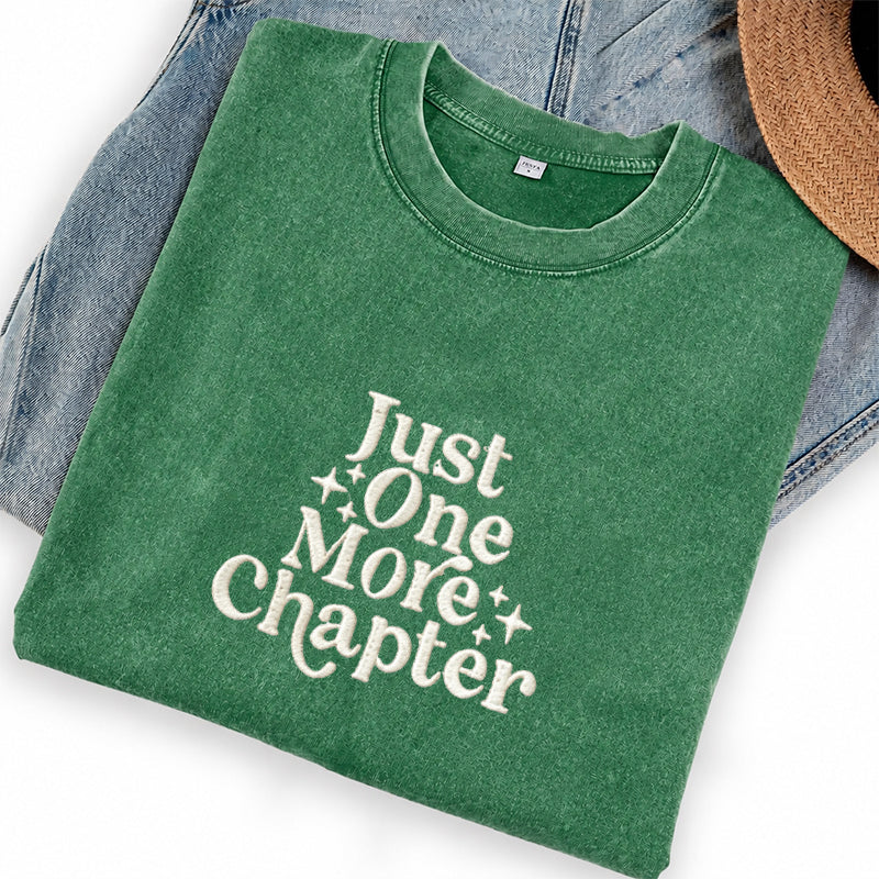 Embroidered Just One More Chapter Washed Crew Neck T-Shirt
