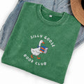 Embroidered Silly Goose Book Club Washed Crew Neck T-Shirt