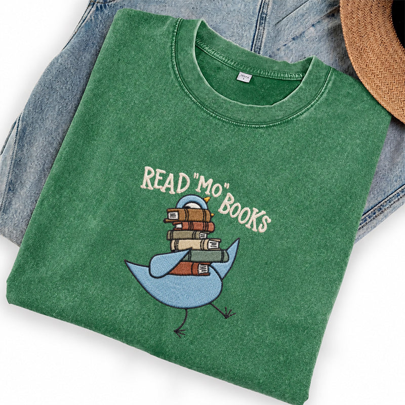 Embroidered Read Mo Books Washed Crew Neck T-Shirt