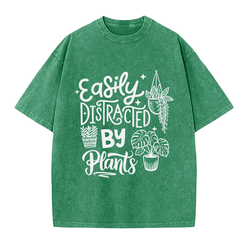 Easily Distracted By Plants Washed Crew Neck T-Shirt