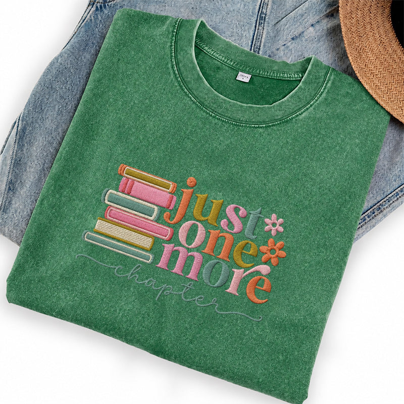 Embroidered Just One More Chapter Washed Crew Neck T-Shirt