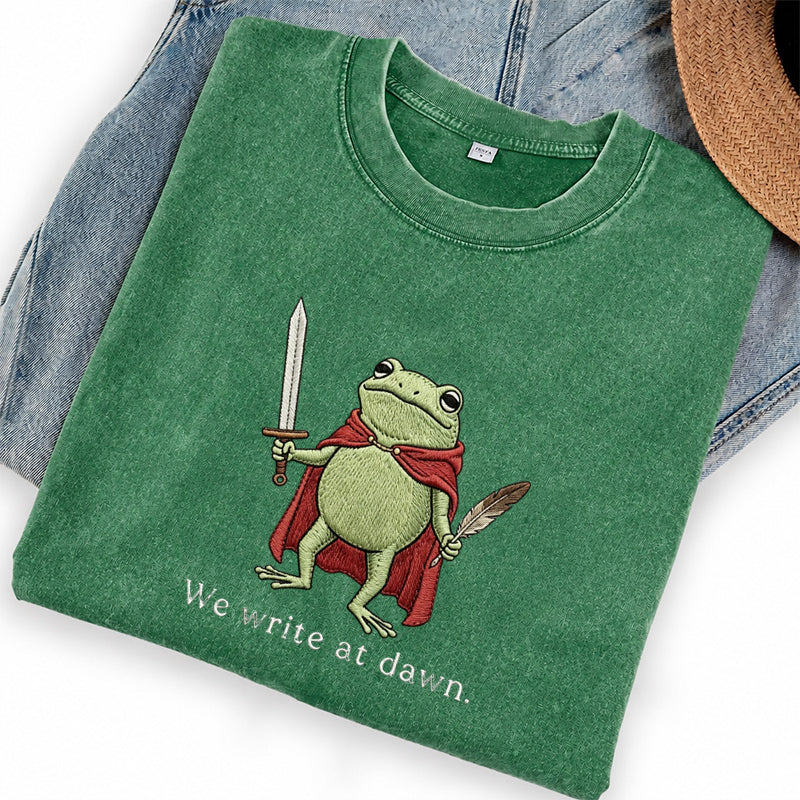 Embroidered We Write at Dawn Washed Crew Neck T-Shirt