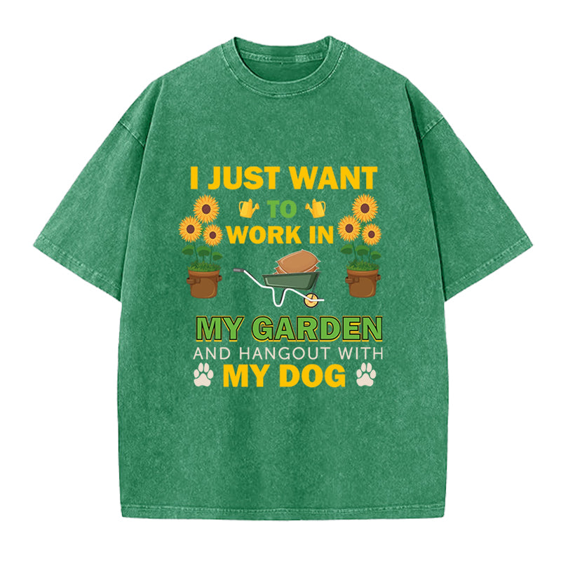 Work in Garden and Hangout with Dog Washed Crew Neck T-Shirt