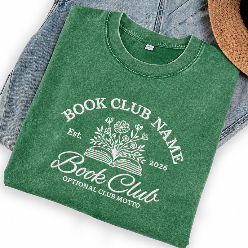 Personalized Embroidered Book Club Washed Crew Neck T-Shirt