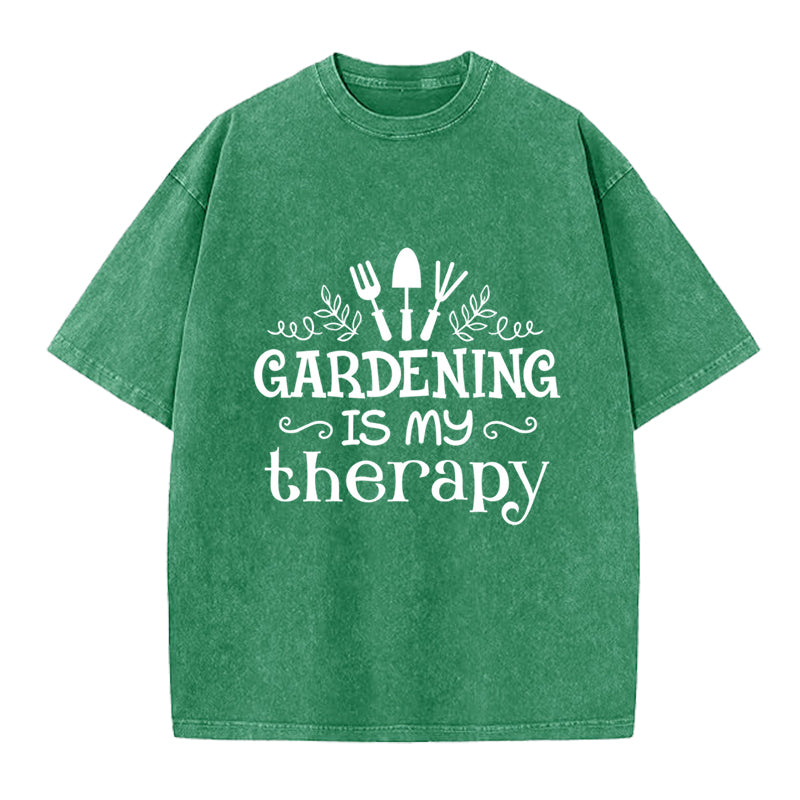 Gardening is My Therapy Washed Crew Neck T-Shirt
