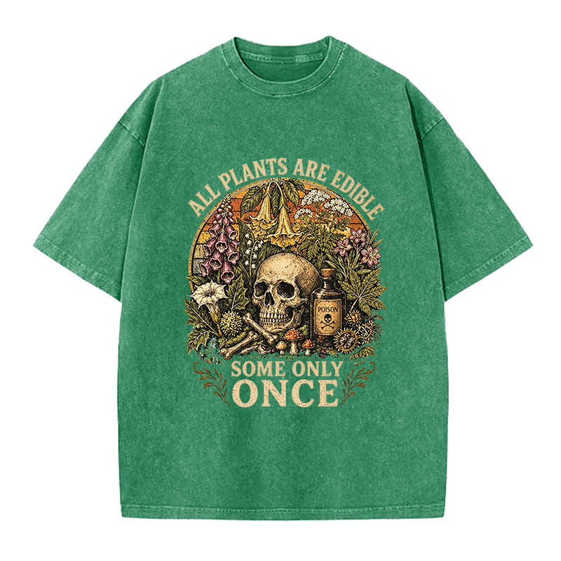 All PLants are Edible Skull Washed Crew Neck T-Shirt