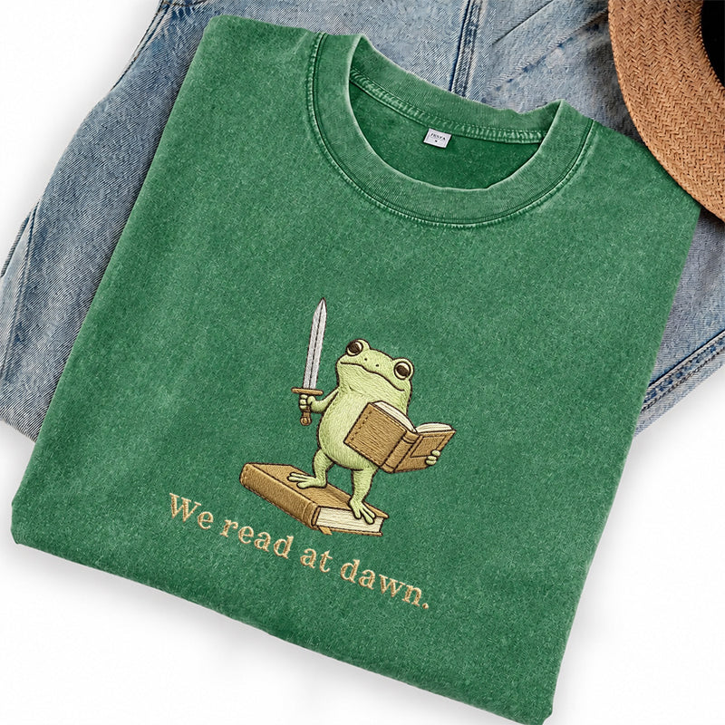 Embroidered We Read At Dawn Washed Crew Neck T-Shirt