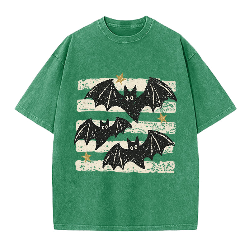 Cute Bat Vintage Washed Crew Neck T-Shirt