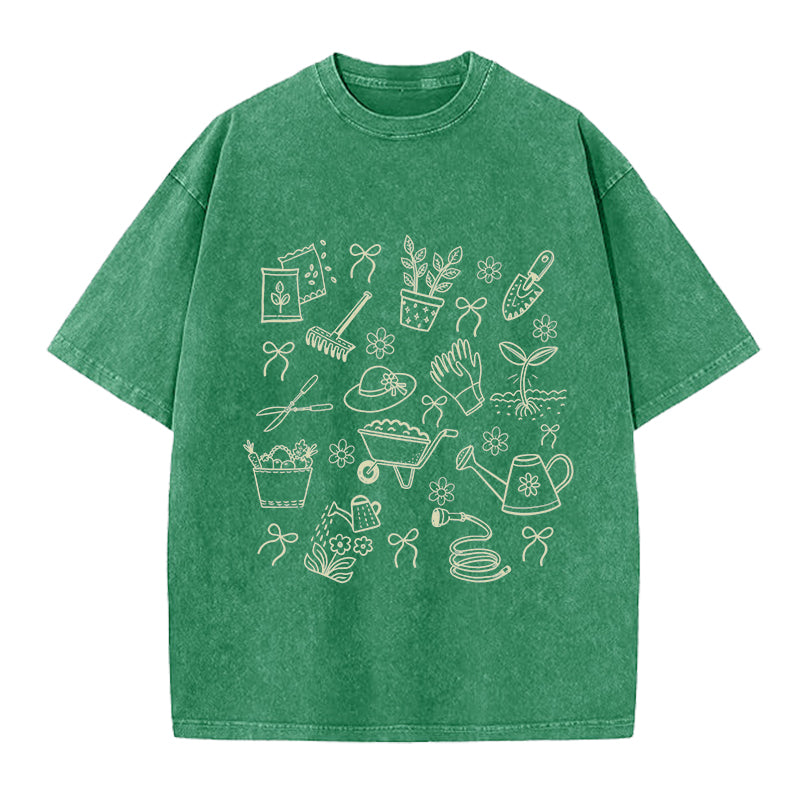 Plant Lover Gardening Washed Crew Neck T-Shirt