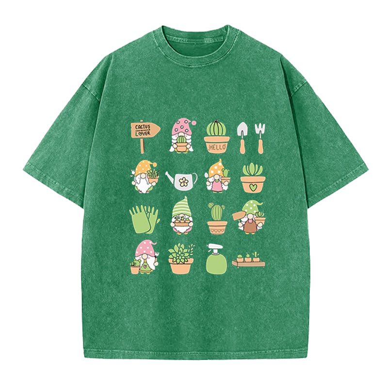 Succulent & Cactus Gardening Washed Crew Neck T-Shirt