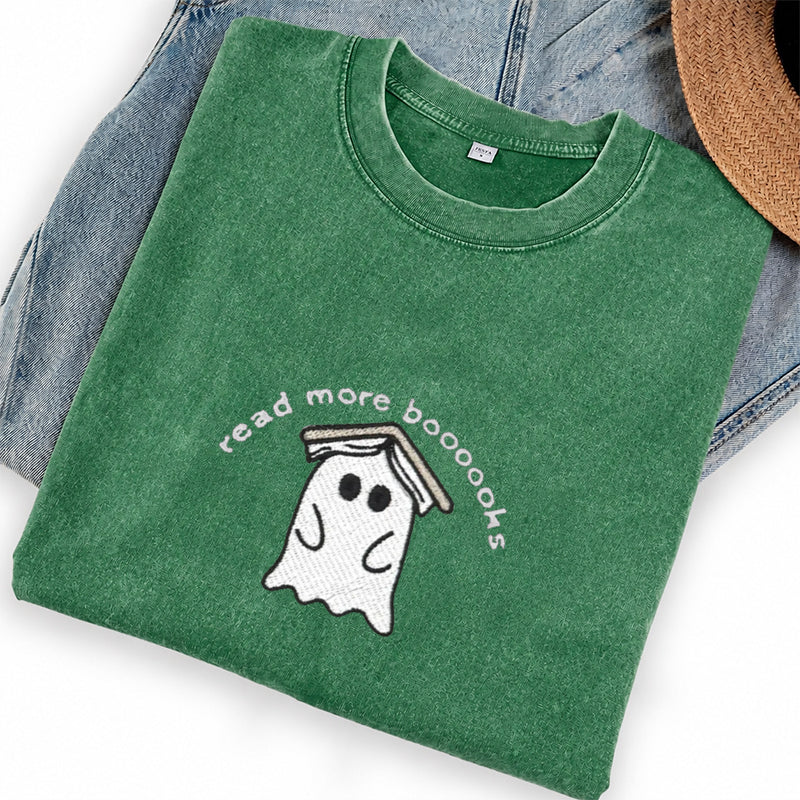 Embroidered Read More Boooooks Washed Crew Neck T-Shirt