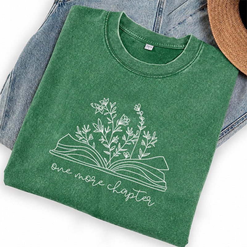Embroidered One More Chapter Floral Book Washed Crew Neck T-Shirt