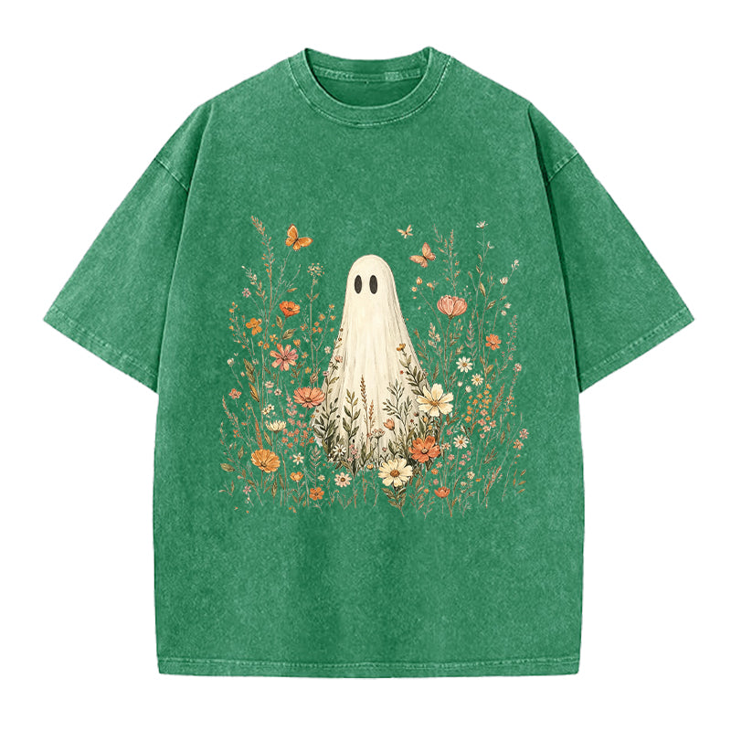 Floral Ghost Boho Washed Crew Neck T-Shirt