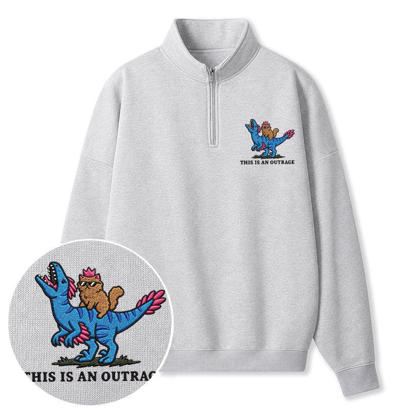 Embroidered This Is An Outrage Book Lover Classic Quarter Zip Sweatshirt