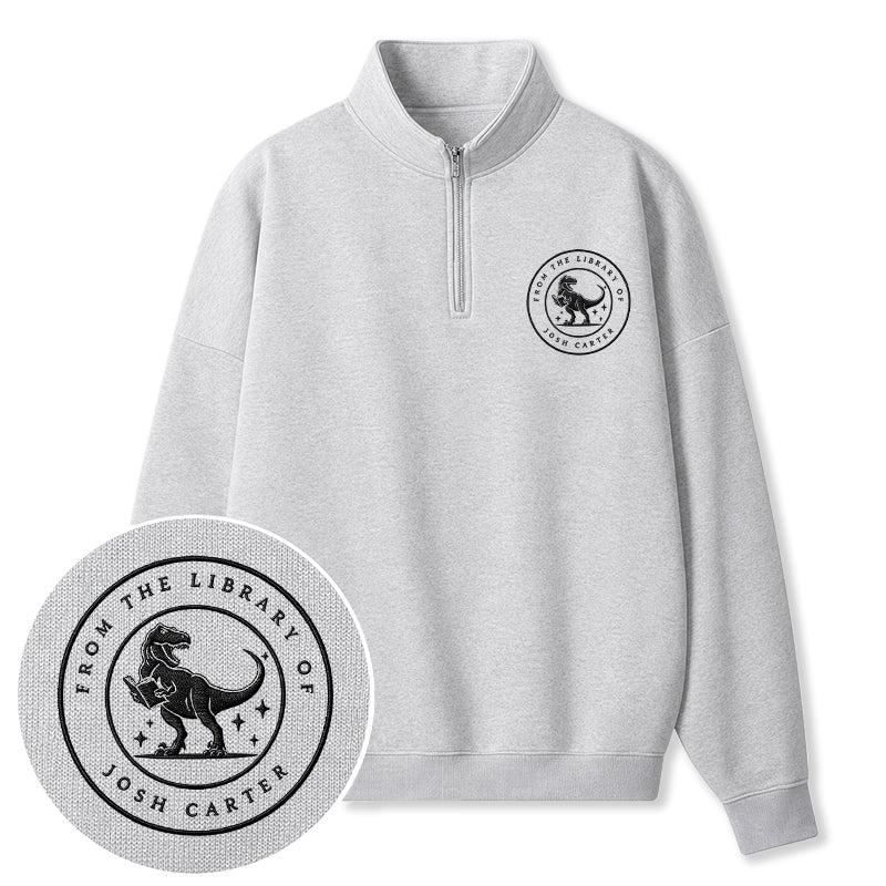 Embroidered Dinosaur From The Library Classic Quarter Zip Sweatshirt