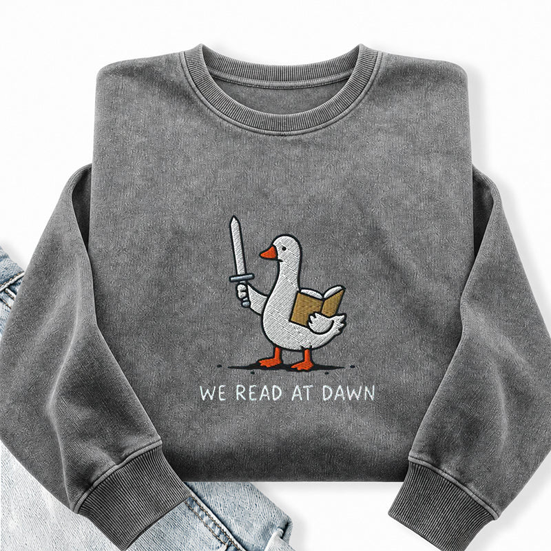 Embroidered We Read At Dawn Goose Washed Crewneck Sweatshirt
