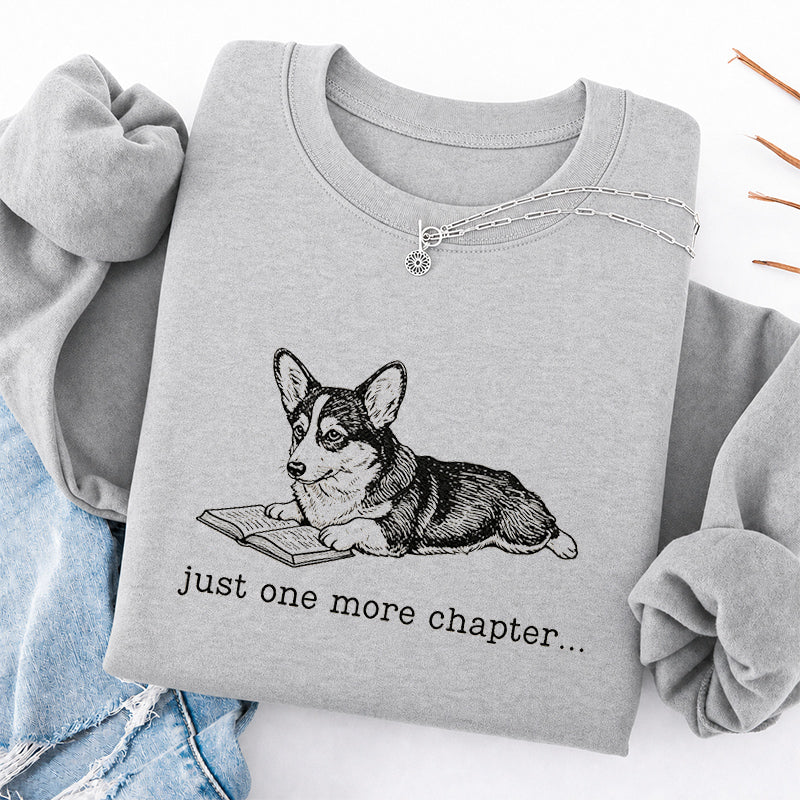 Embroidered One More Chapter Corgi Classic Crewneck Sweatshirt