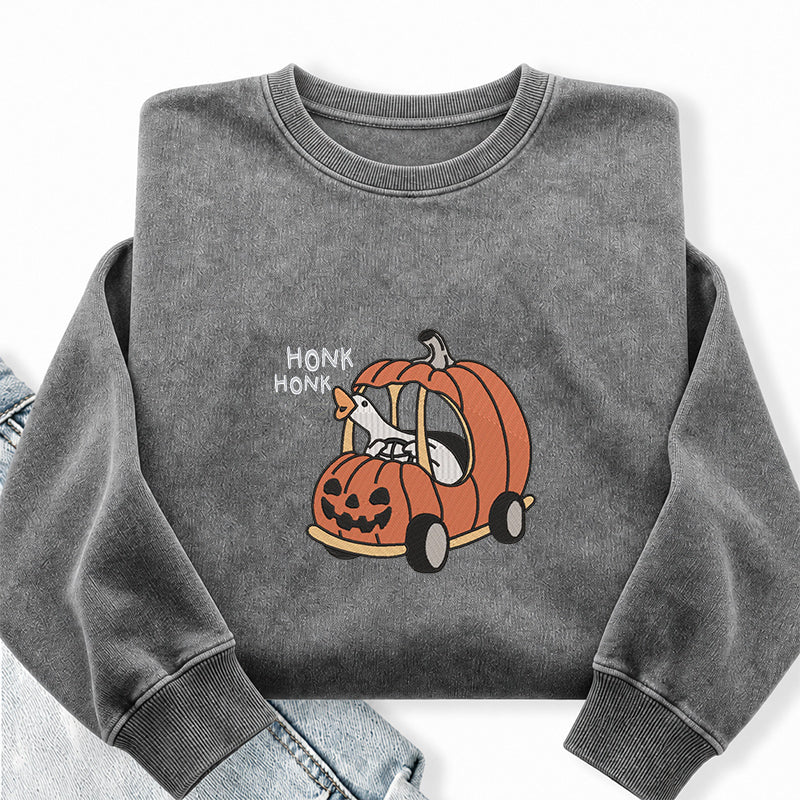 Embroidered Halloween Goose Honk Washed Crewneck Sweatshirt