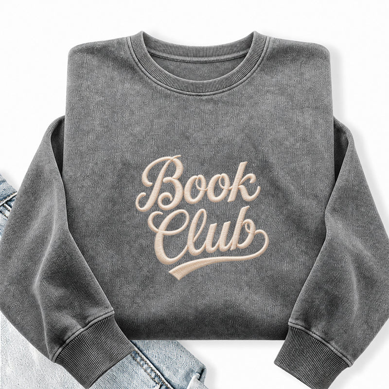 Embroidered Vinatge Book Club Washed Crewneck Sweatshirt