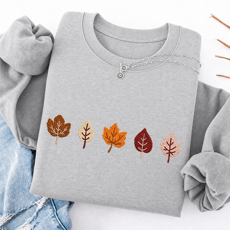 Embroidered Fall Leaves Classic Crewneck Sweatshirt