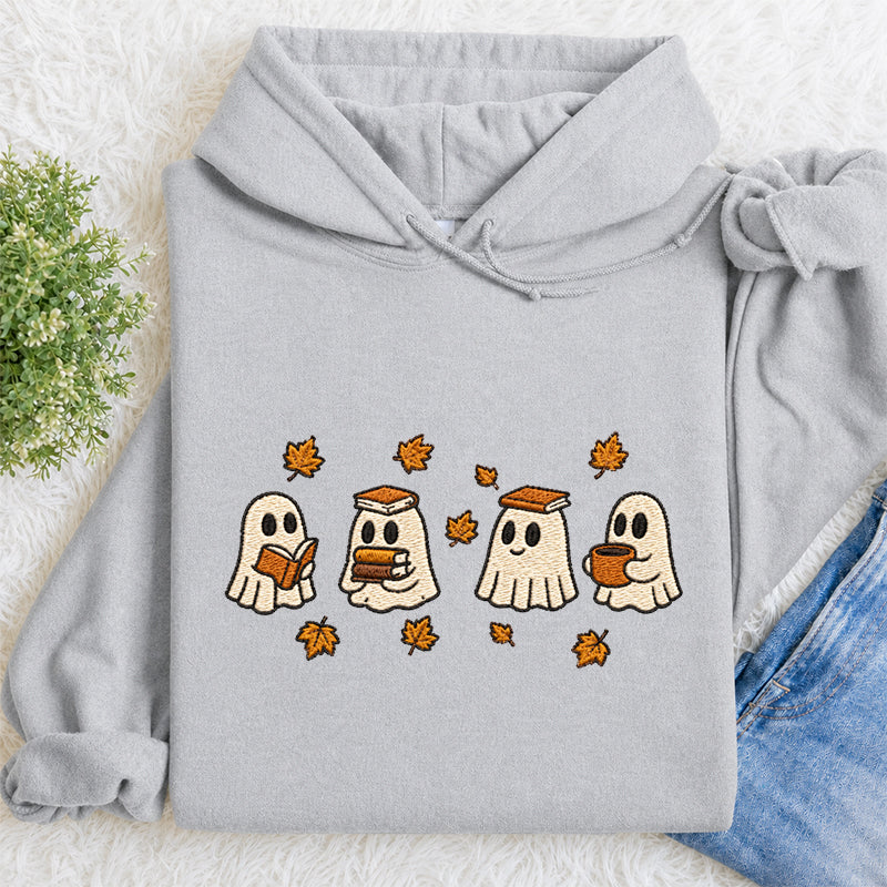 Embroidered Autumn Bookish Ghost Classic Adult Unisex Hoodie