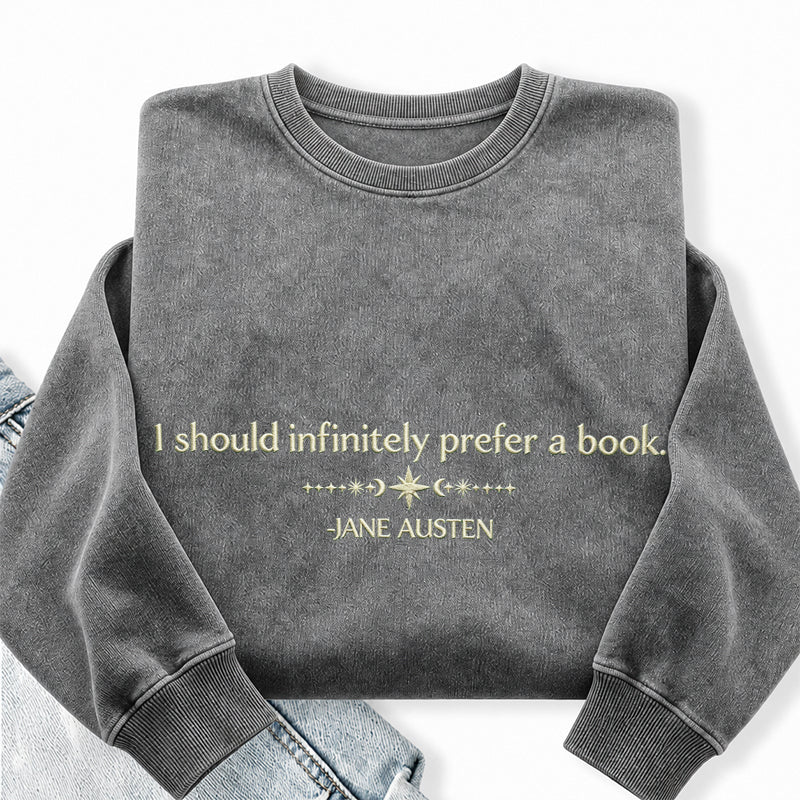 Embroidered Prefer a Book Washed Crewneck Sweatshirt