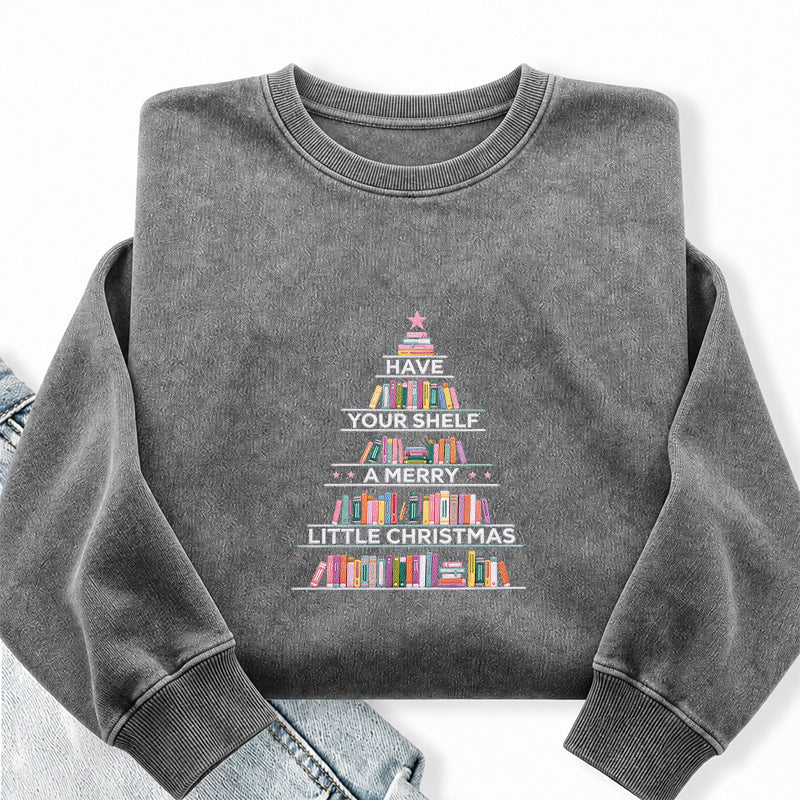 Embroidered Have Your Shelf Merry Christmas Washed Crewneck Sweatshirt