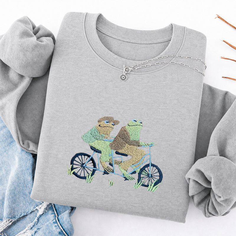 Embroidered Frogs Riding A Bike Classic Crewneck Sweatshirt