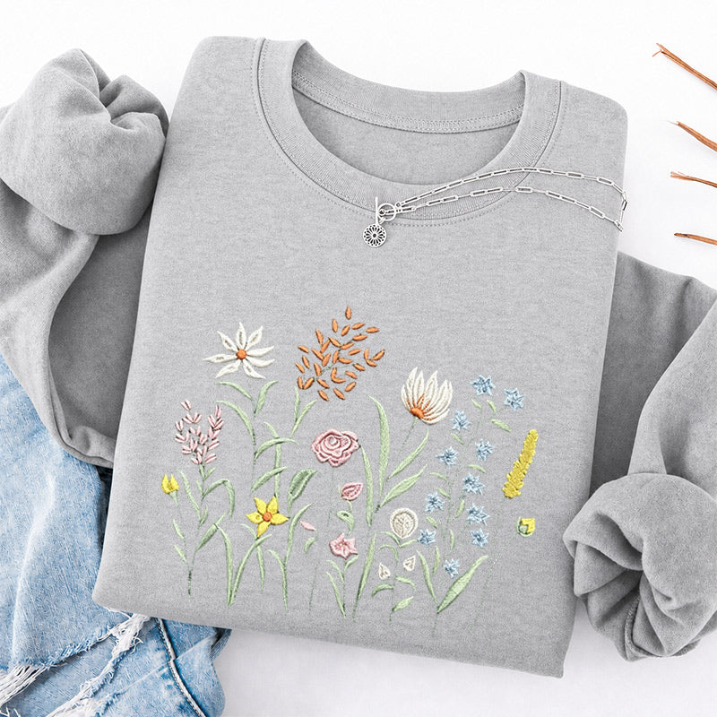 Embroidered Cute Wildflowers Classic Crewneck Sweatshirt