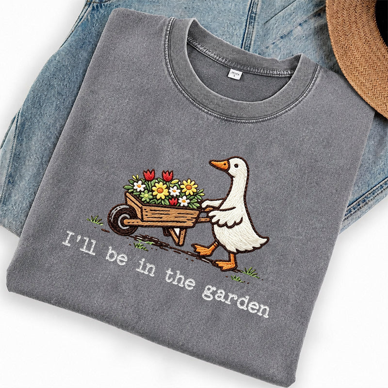 Embroidered Silly Goose Garden Washed Crew Neck T-Shirt