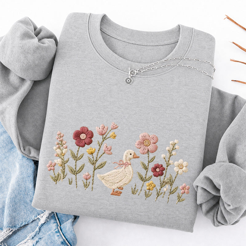 Embroidered Silly Goose Wildflower Classic Crewneck Sweatshirt