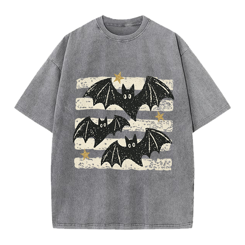 Cute Bat Vintage Washed Crew Neck T-Shirt