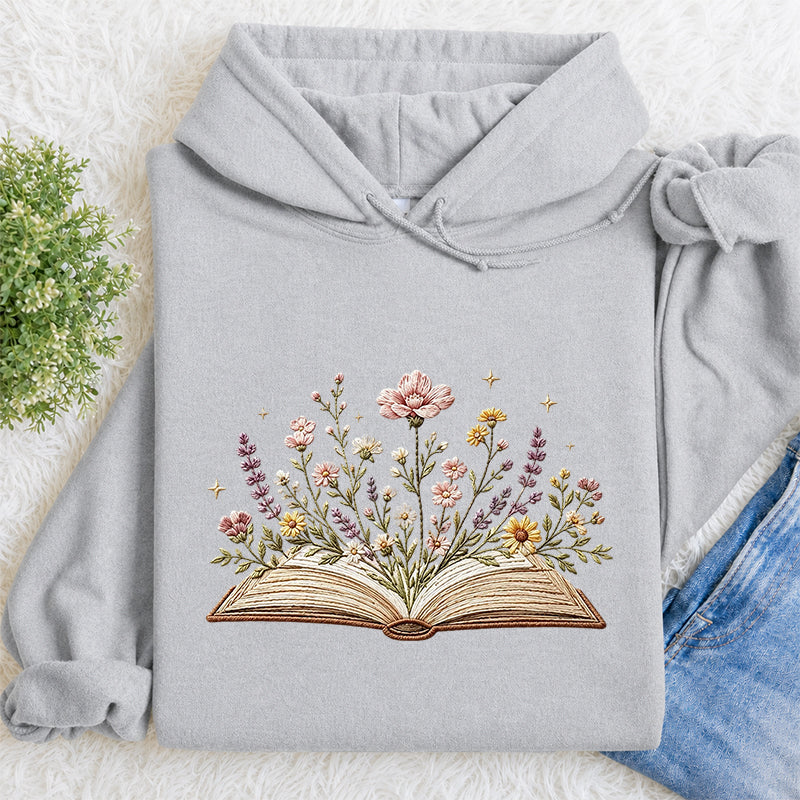 Embroidered Floral Book Classic Adult Unisex Hoodie