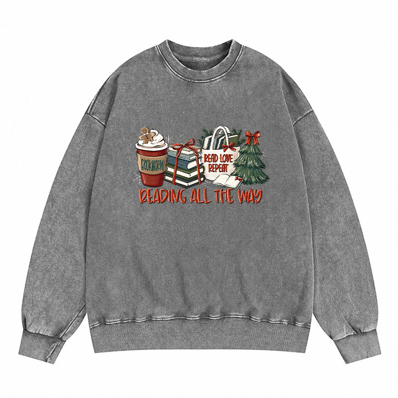 Reading All The Way Christmas Washed Crewneck Sweatshirt