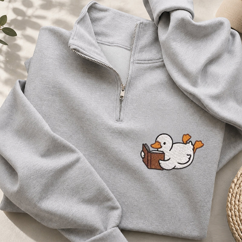 Embroidered Reading Duck Classic Quarter Zip Sweatshirt
